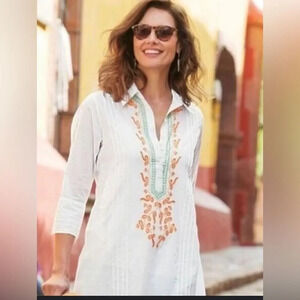 EUC Soft Surroundings beaded tunic Beach Tropical Cover up Medium